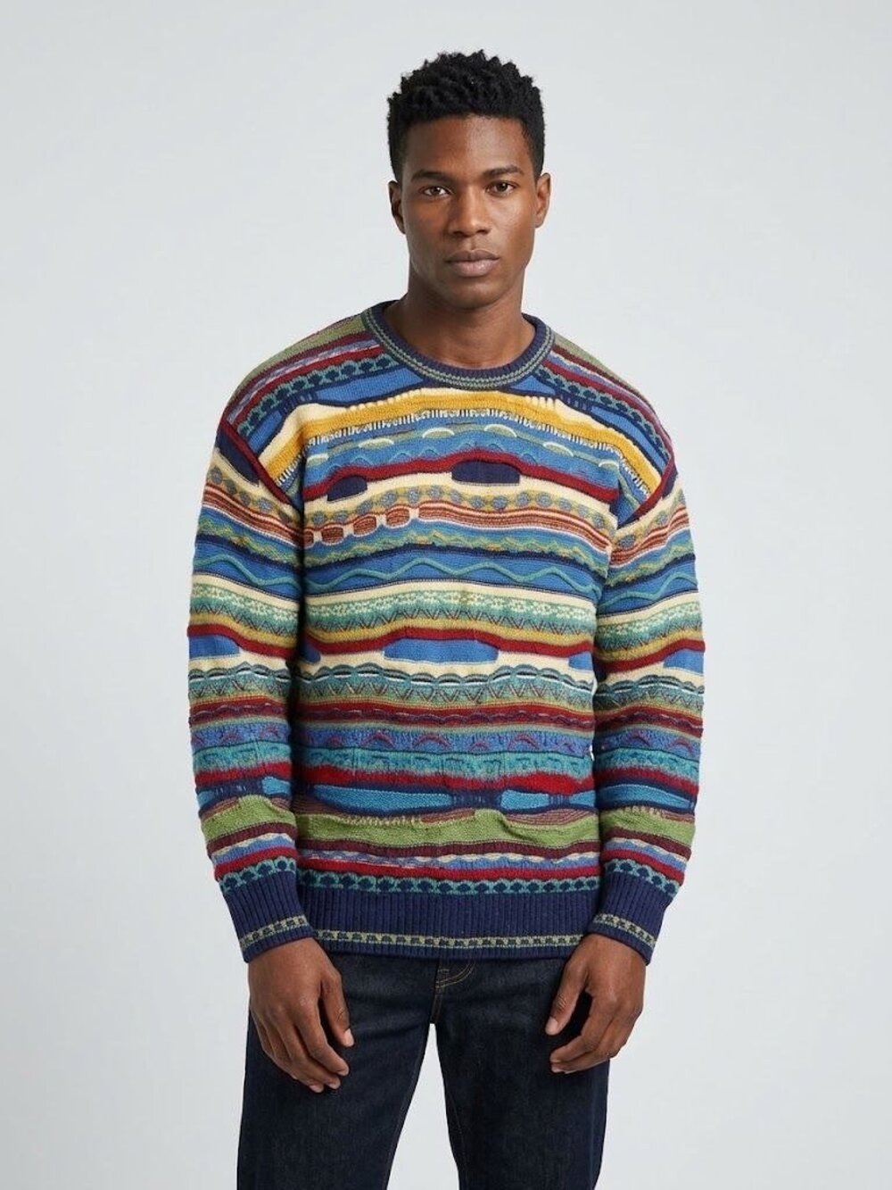 Vintage Alfani Mens Sweater L Multicolor Coogi Style 3D Textured Knit 90s